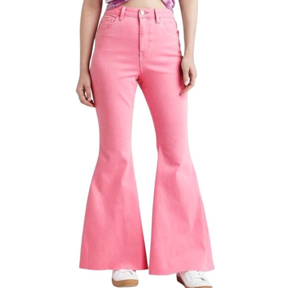 Wild Fable Highest Rise Extreme Flare Raw Hem Jeans in Pink Women's Size 6/28 - Picture 2 of 16